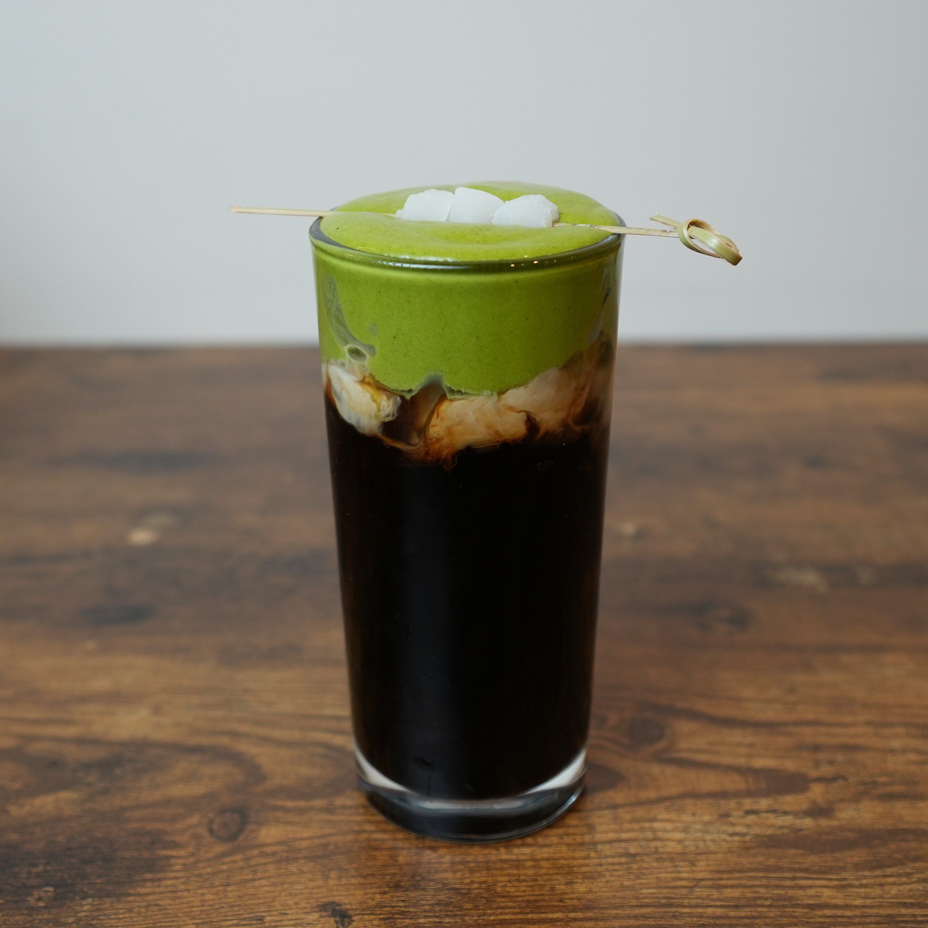 Thai Iced Coffee + Matcha Cloud.